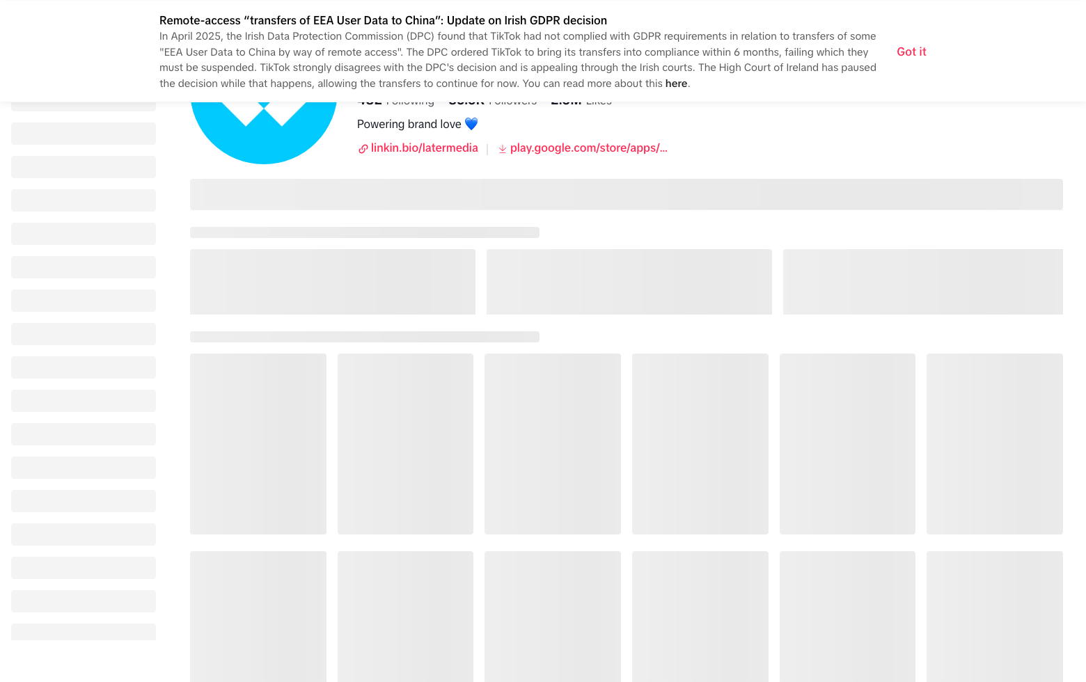 Later Linkin.bio screenshot