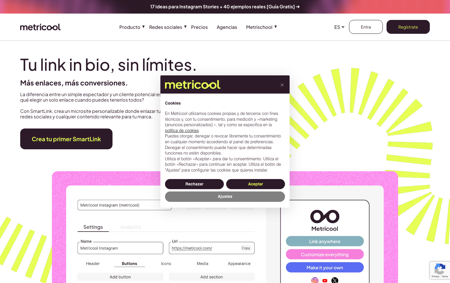 Metricool SmartLinks screenshot